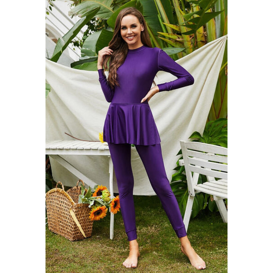 Mock Neck Long Sleeve One-Piece Swimwear Apparel and Accessories