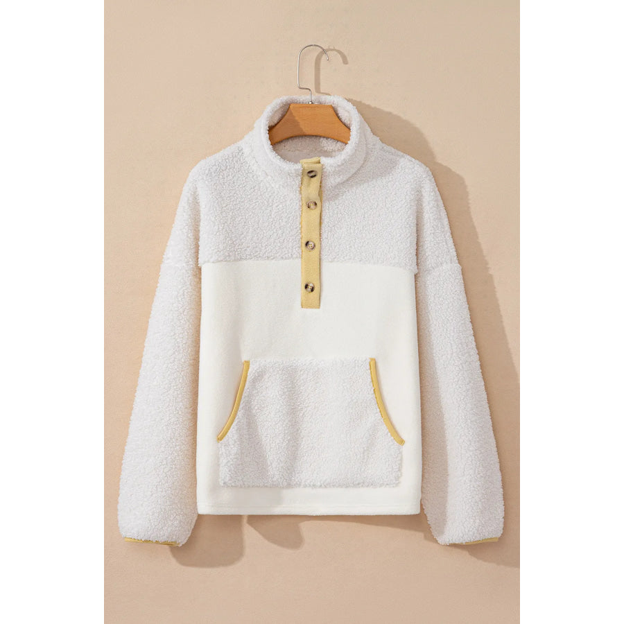 Mock Neck Long Sleeve Sherpa Sweatshirt Apparel and Accessories