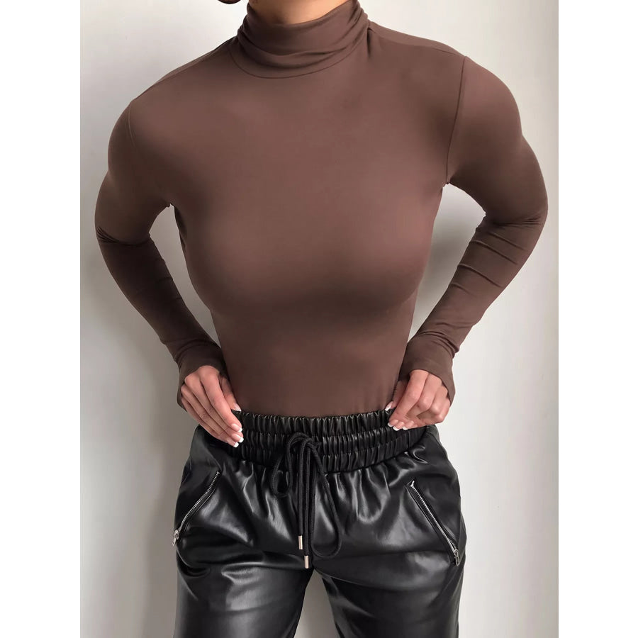 Mock Neck Long Sleeve Slim Fit T-Shirt Apparel and Accessories