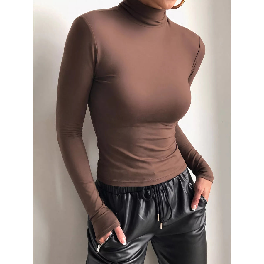 Mock Neck Long Sleeve Slim Fit T-Shirt Apparel and Accessories