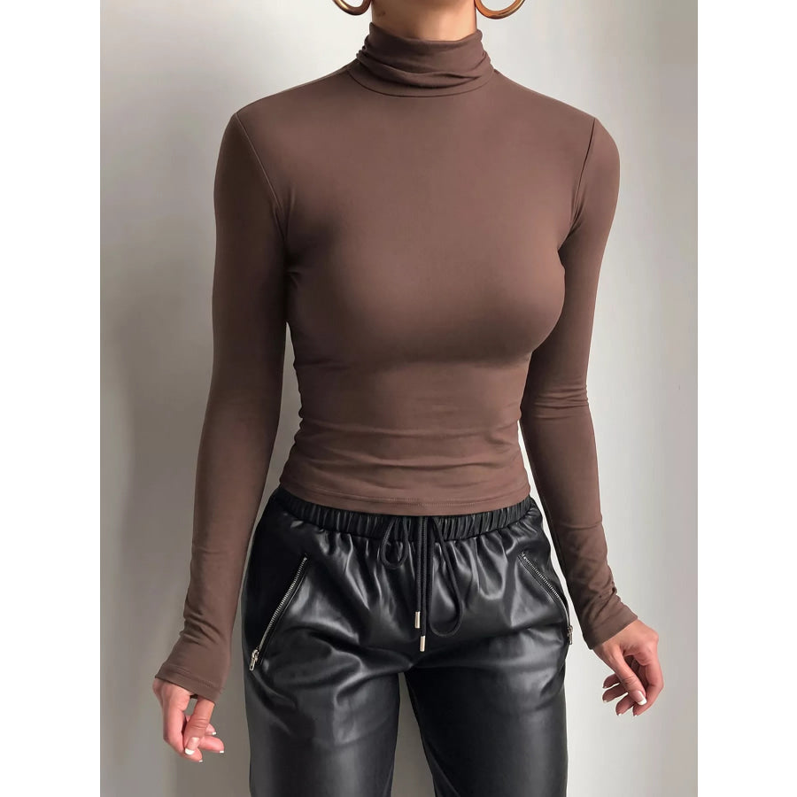 Mock Neck Long Sleeve Slim Fit T-Shirt Apparel and Accessories
