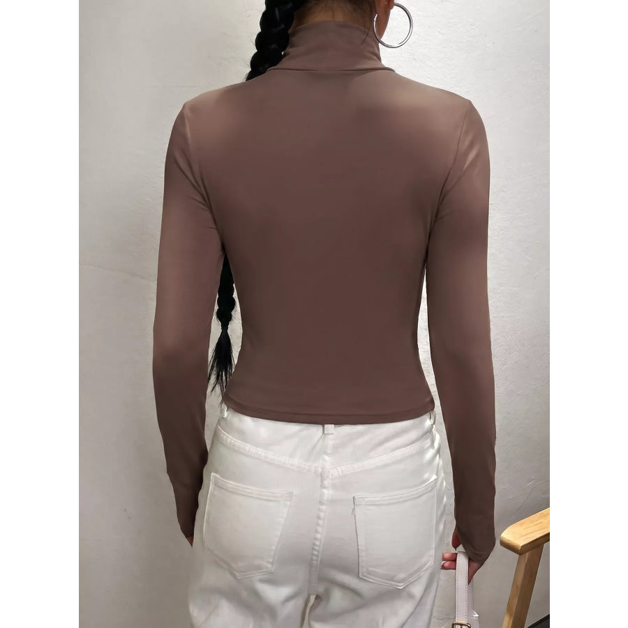 Mock Neck Long Sleeve Slim Fit T-Shirt Apparel and Accessories
