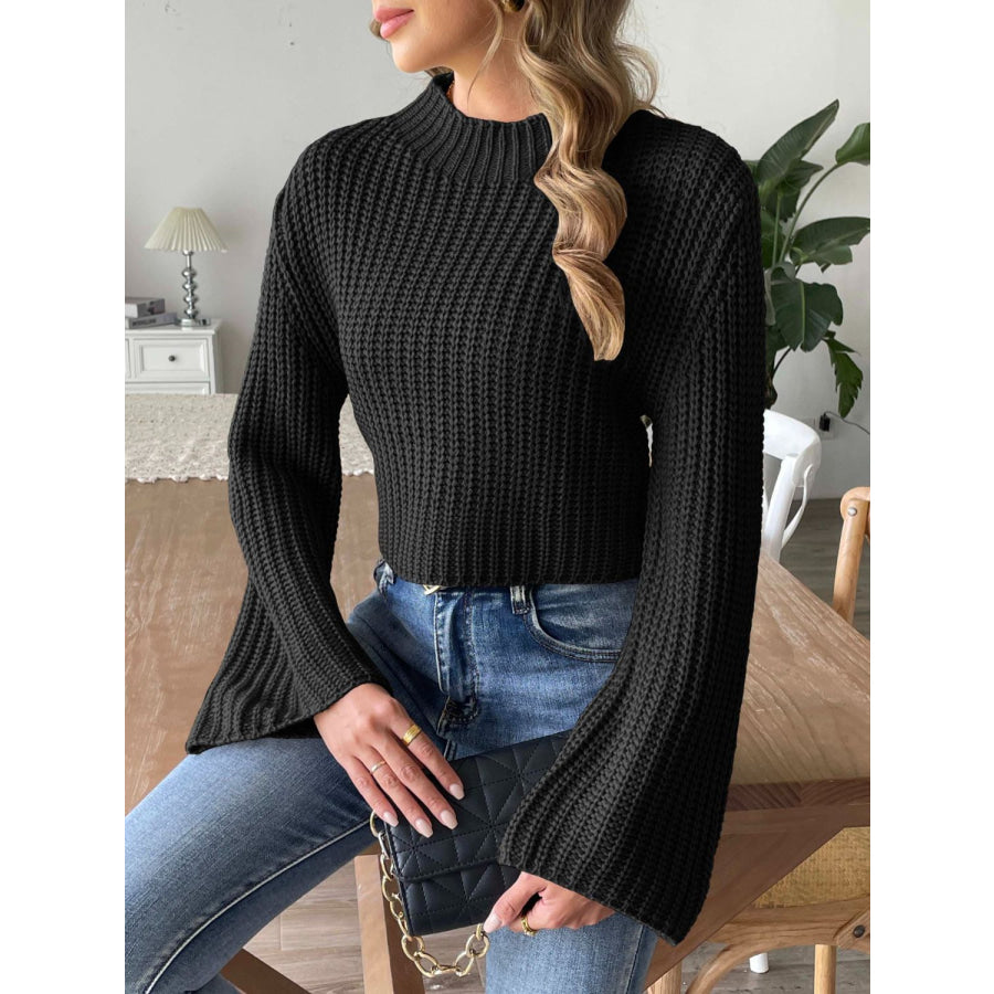 Mock Neck Long Sleeve Sweater Apparel and Accessories