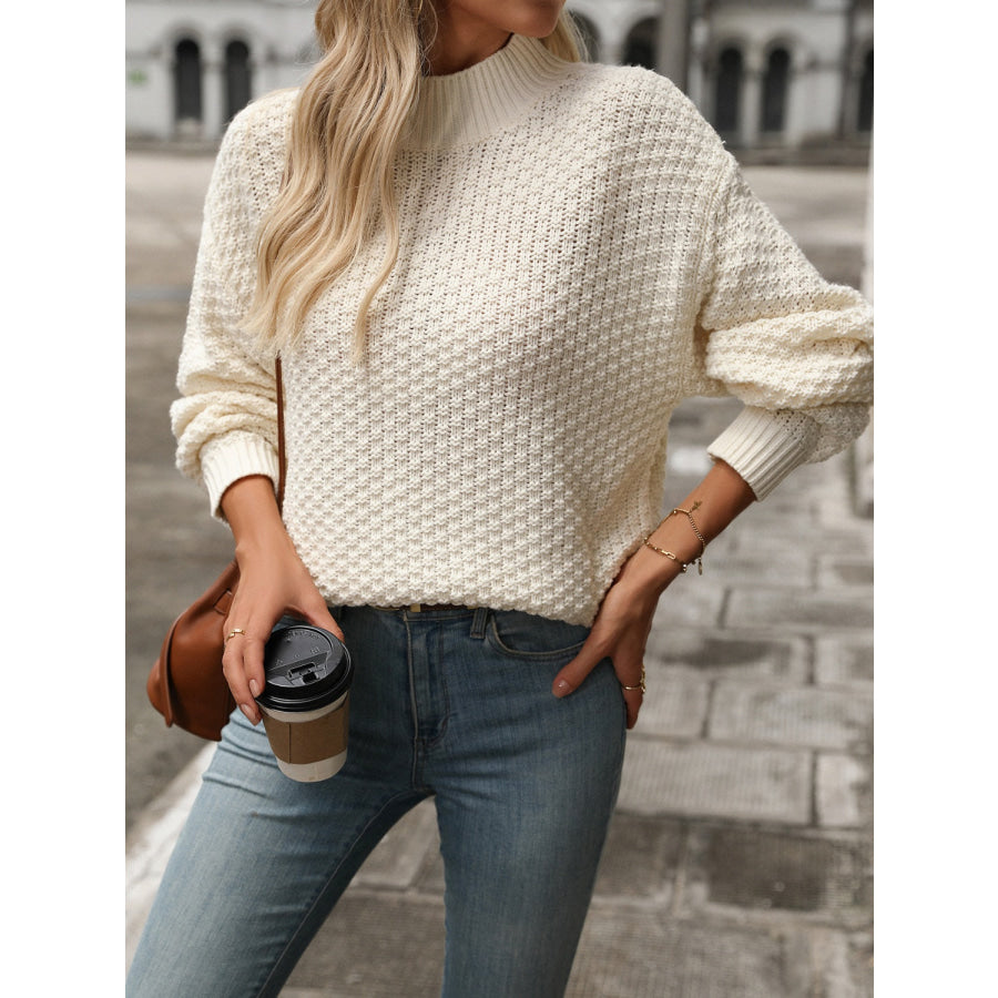 Mock Neck Long Sleeve Sweater Apparel and Accessories