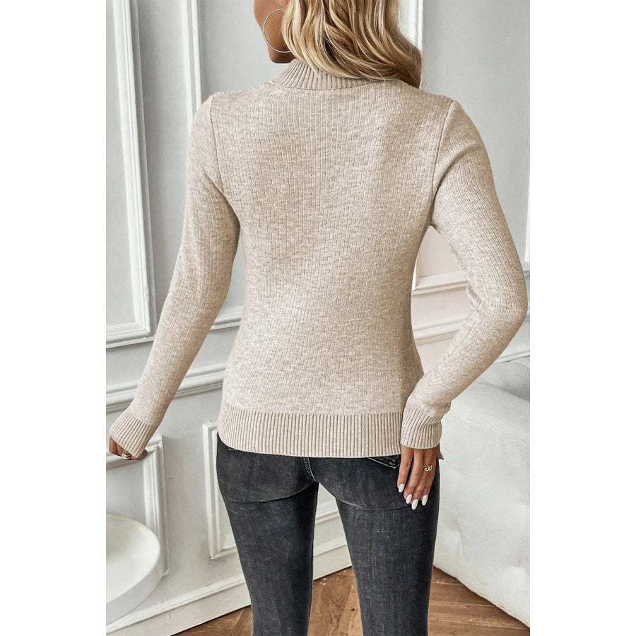 Mock Neck Long Sleeve Sweater Apparel and Accessories