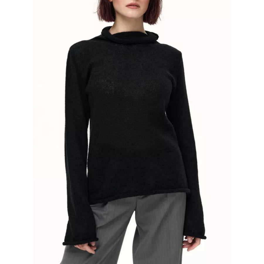 Mock Neck Long Sleeve Sweater Black / One Size Apparel and Accessories