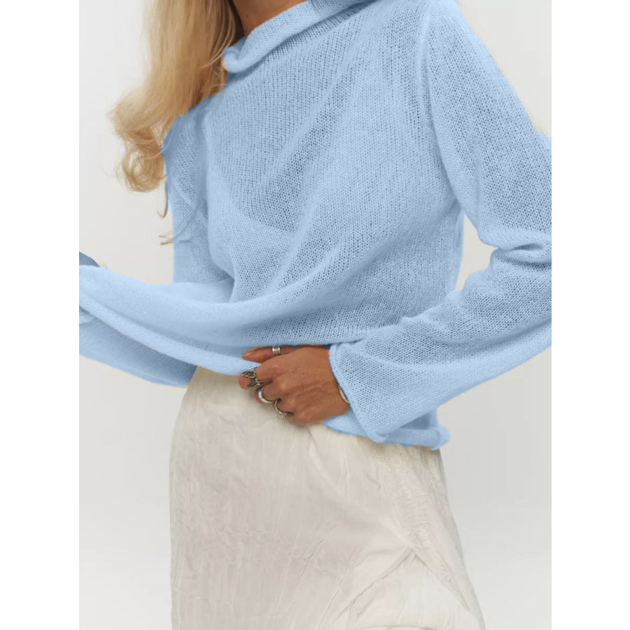 Mock Neck Long Sleeve Sweater Blue / One Size Apparel and Accessories