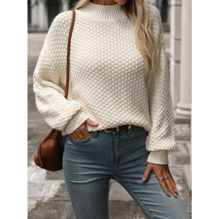 Mock Neck Long Sleeve Sweater Tan / S Apparel and Accessories