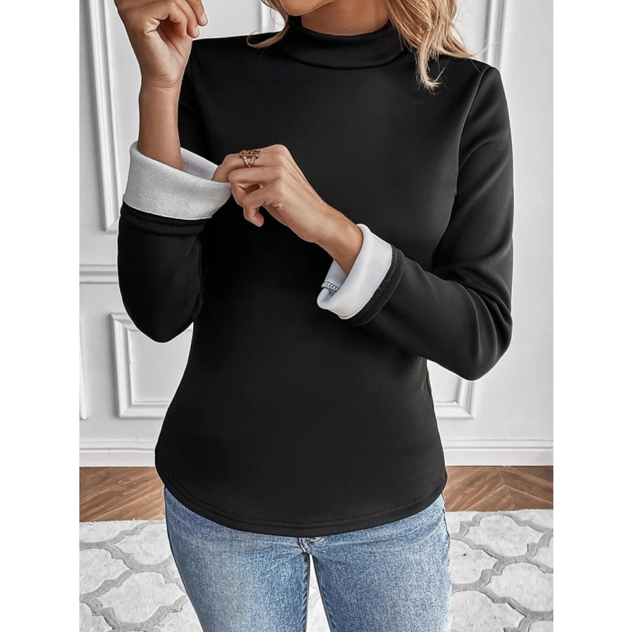 Mock Neck Long Sleeve T-Shirt Black / S Apparel and Accessories