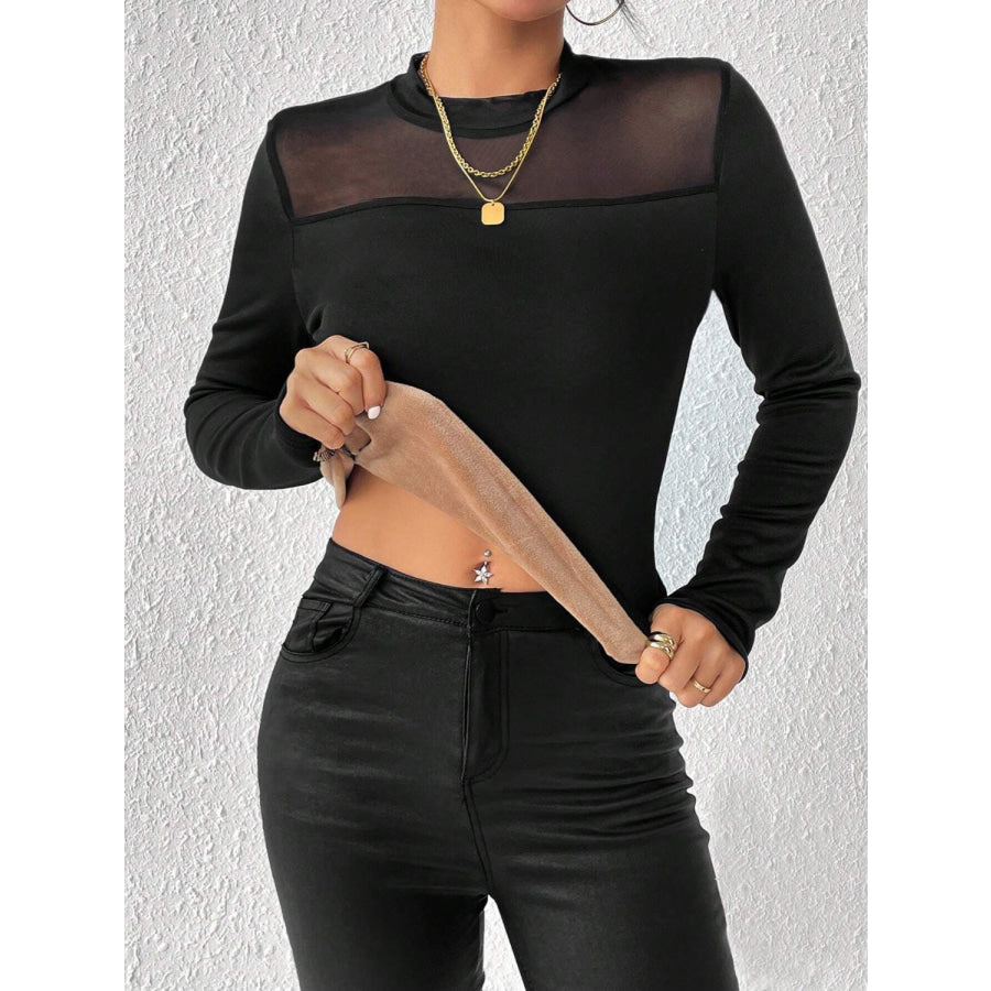 Mock Neck Long Sleeve T-Shirt Black / S Apparel and Accessories