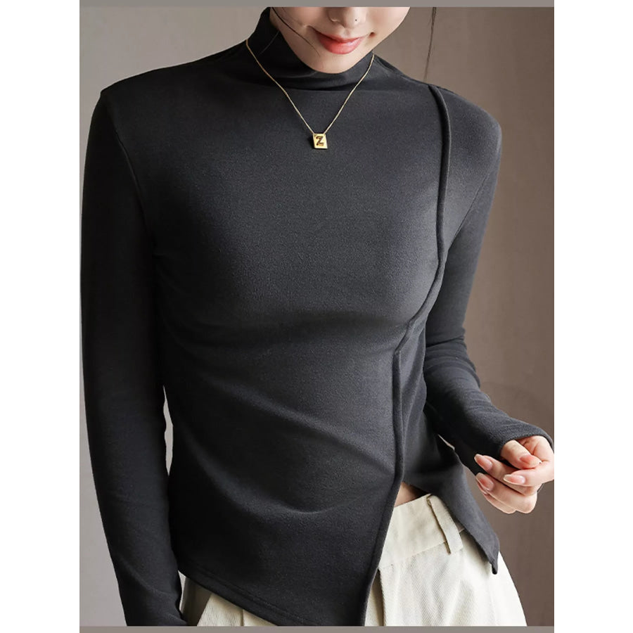 Mock Neck Long Sleeve T-Shirt Smoke Gray / S Apparel and Accessories