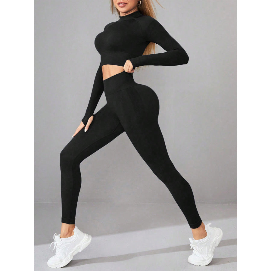 Mock Neck Long Sleeve Top and Leggings Active Set Apparel and Accessories