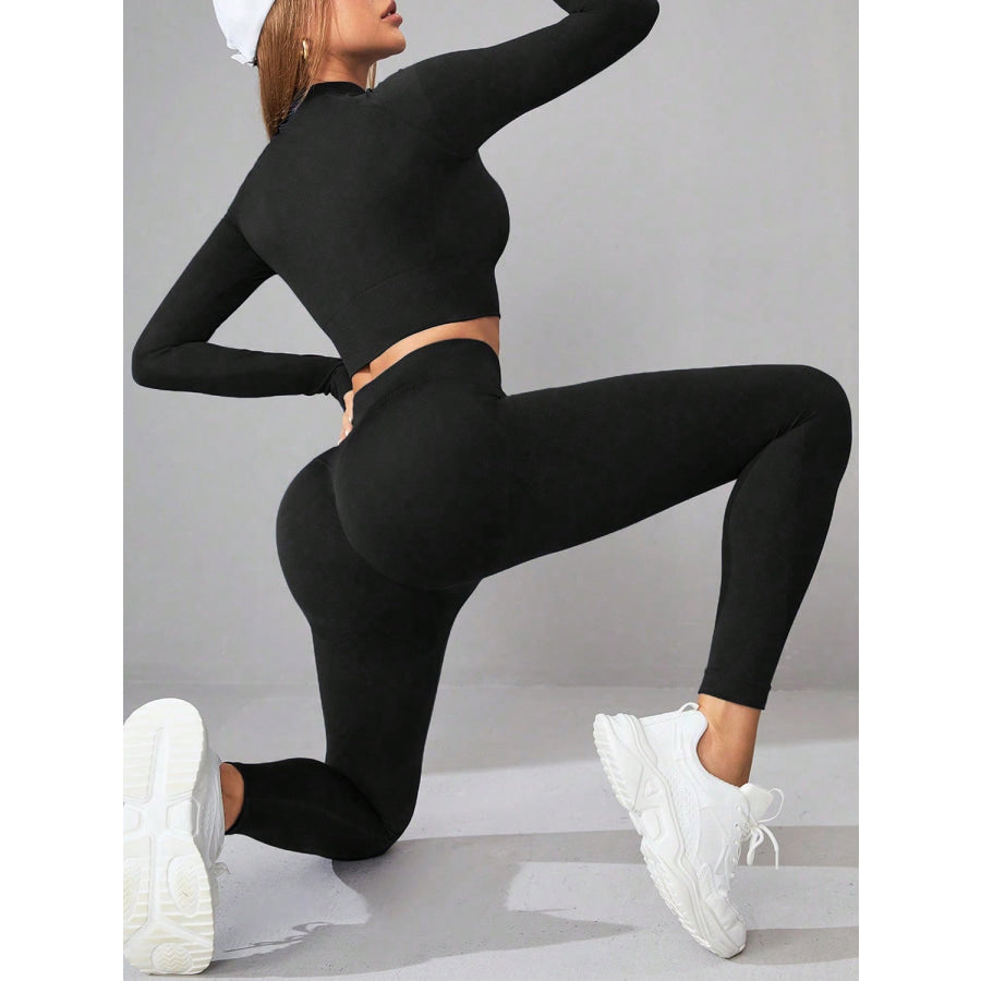 Mock Neck Long Sleeve Top and Leggings Active Set Apparel and Accessories