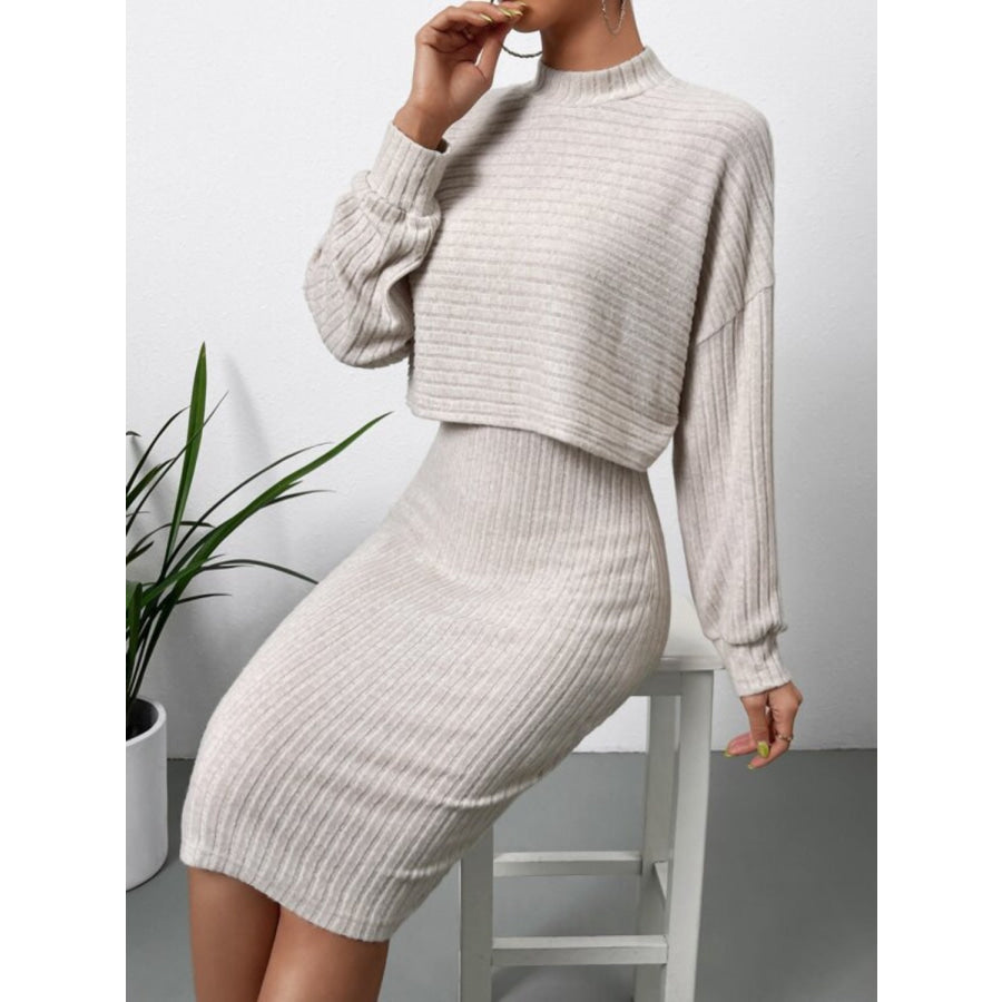 Mock Neck Long Sleeve Top and Wide Strap Dress Set Apparel and Accessories