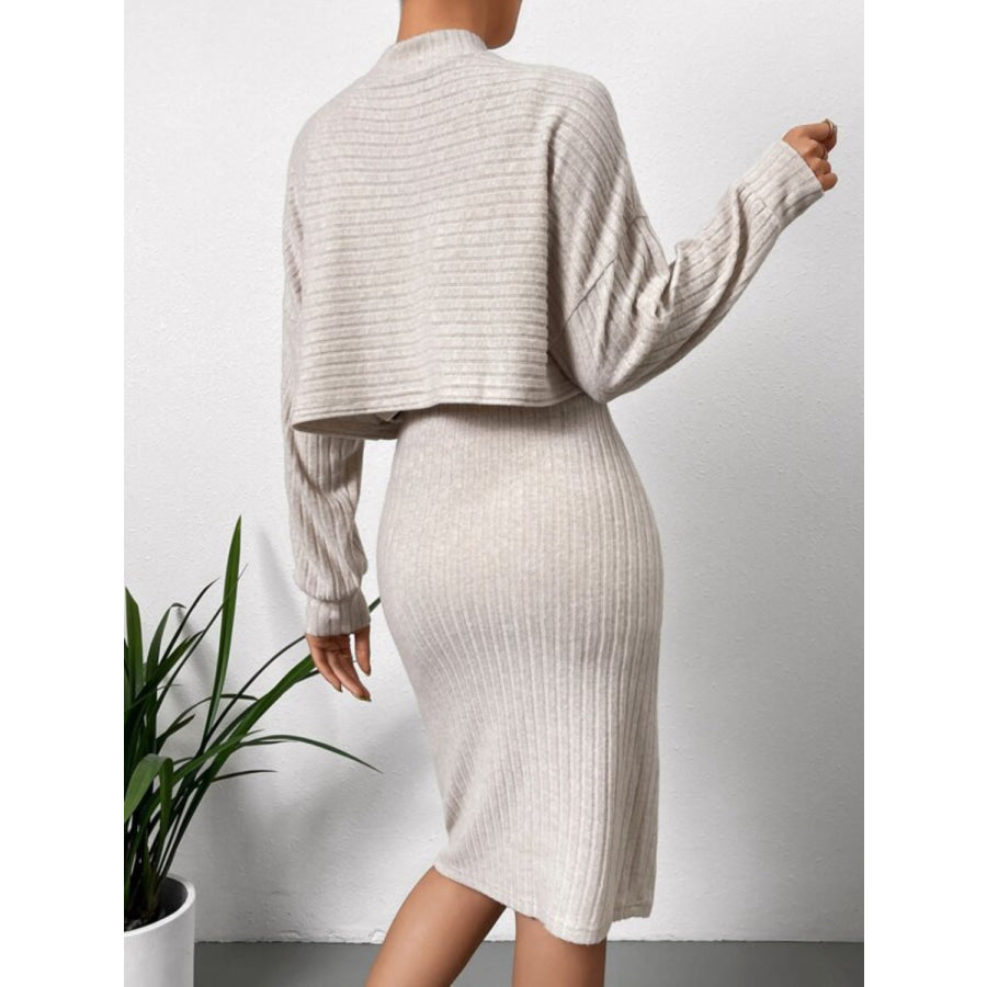 Mock Neck Long Sleeve Top and Wide Strap Dress Set Apparel and Accessories