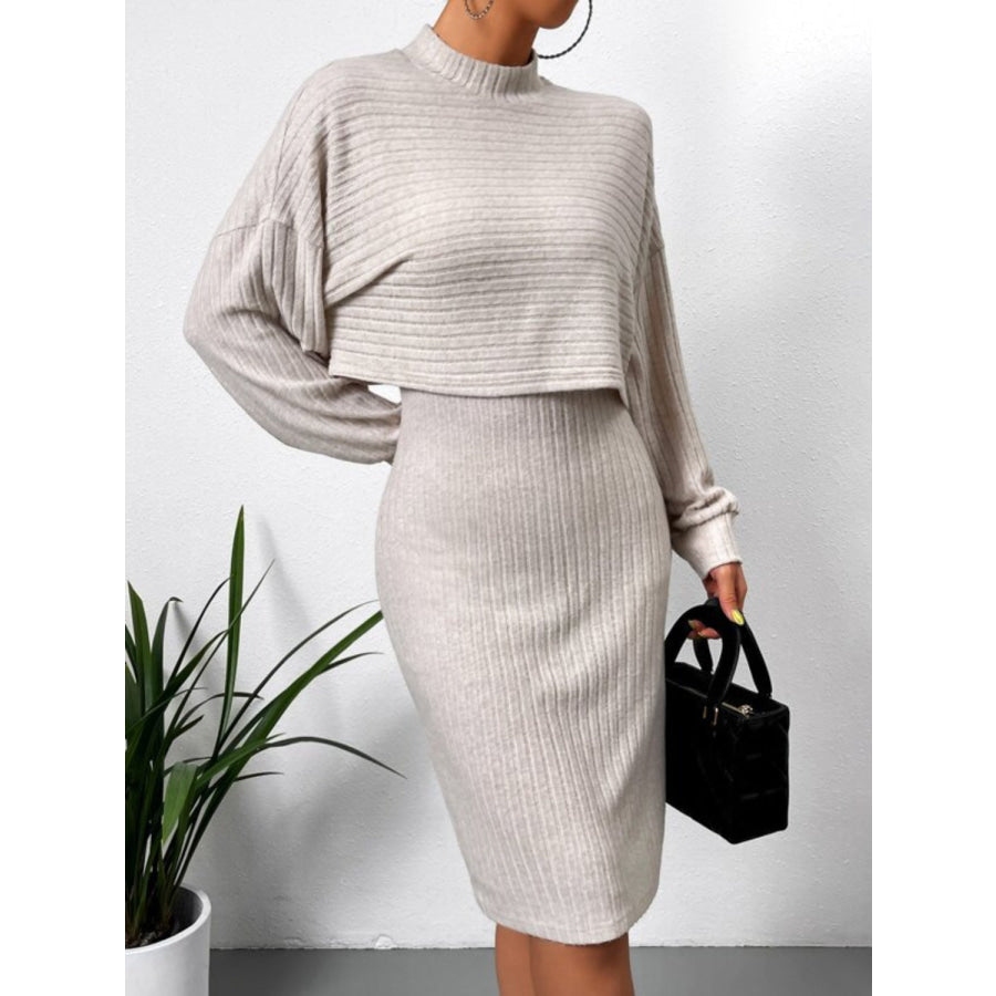 Mock Neck Long Sleeve Top and Wide Strap Dress Set Apparel and Accessories