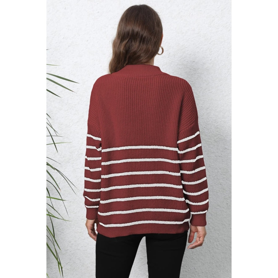 Mock Neck Long Sleeve Zip-Up Sweater