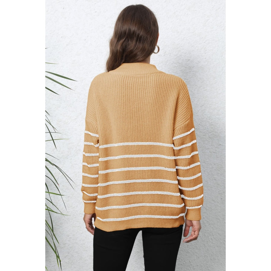 Mock Neck Long Sleeve Zip-Up Sweater