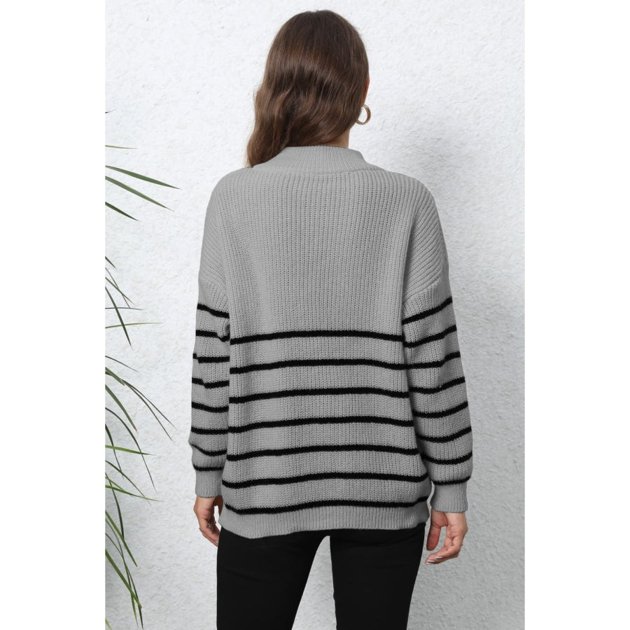 Mock Neck Long Sleeve Zip-Up Sweater