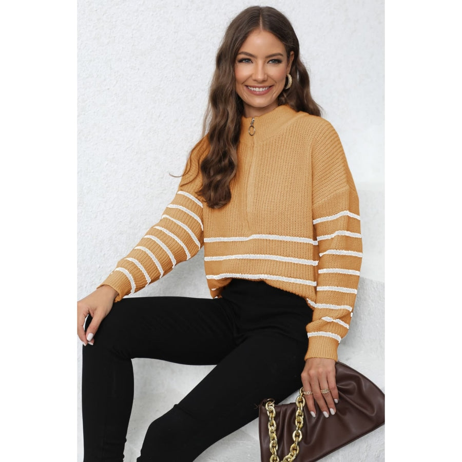 Mock Neck Long Sleeve Zip-Up Sweater