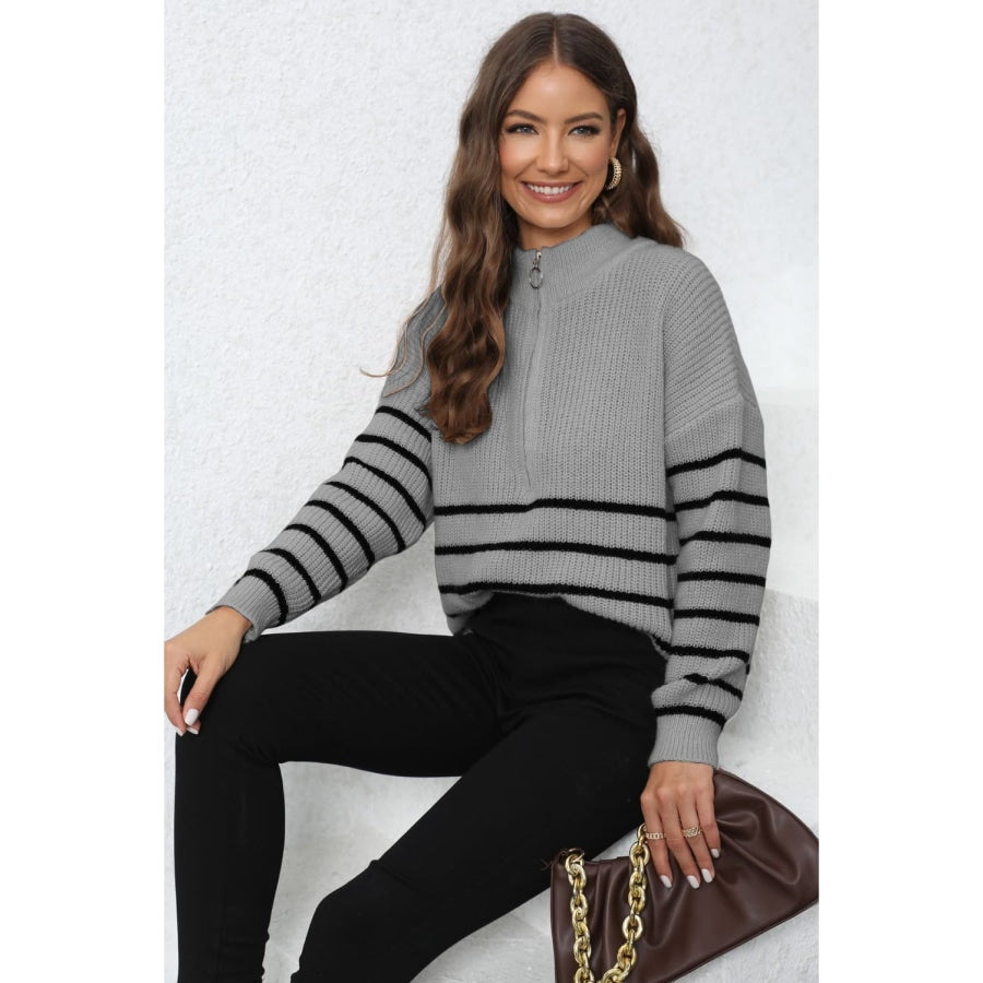 Mock Neck Long Sleeve Zip-Up Sweater