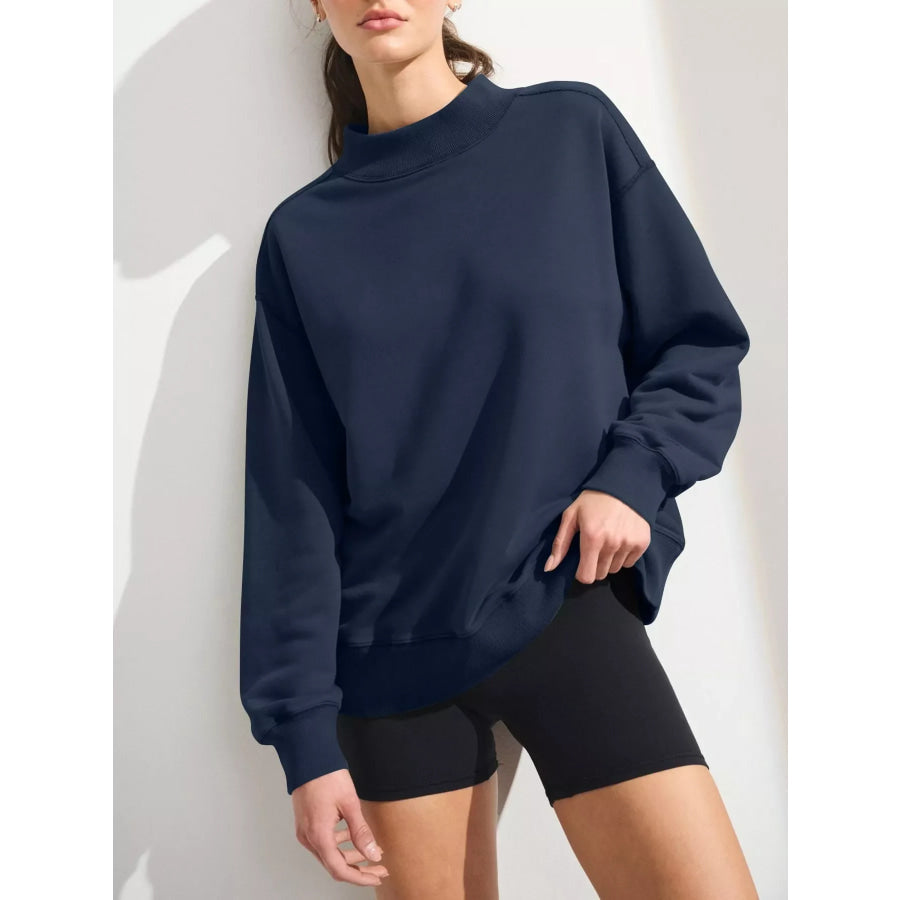 Mock Neck Oversized Sweatshirt Navy / S Apparel and Accessories