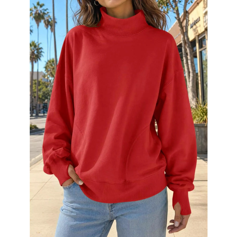 Mock Neck Oversized Sweatshirt Red / S Apparel and Accessories