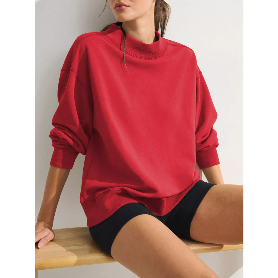 Mock Neck Oversized Sweatshirt Red / S Apparel and Accessories