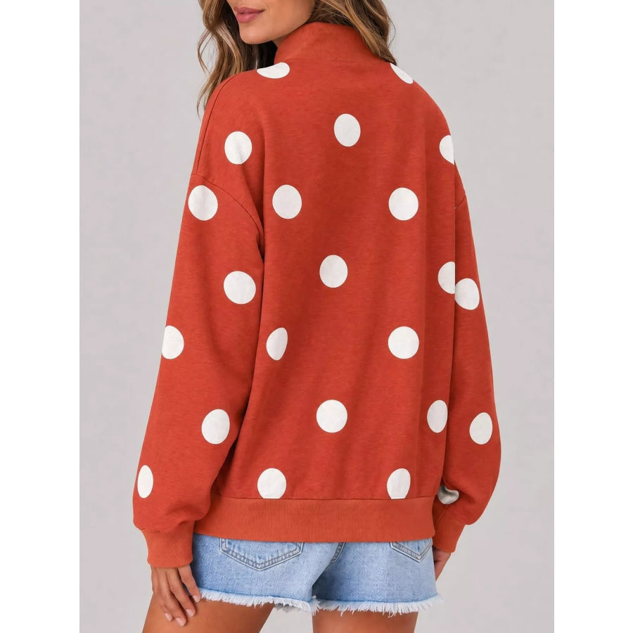 Mock Neck Polka Dot Print Oversized Sweatshirt Apparel and Accessories