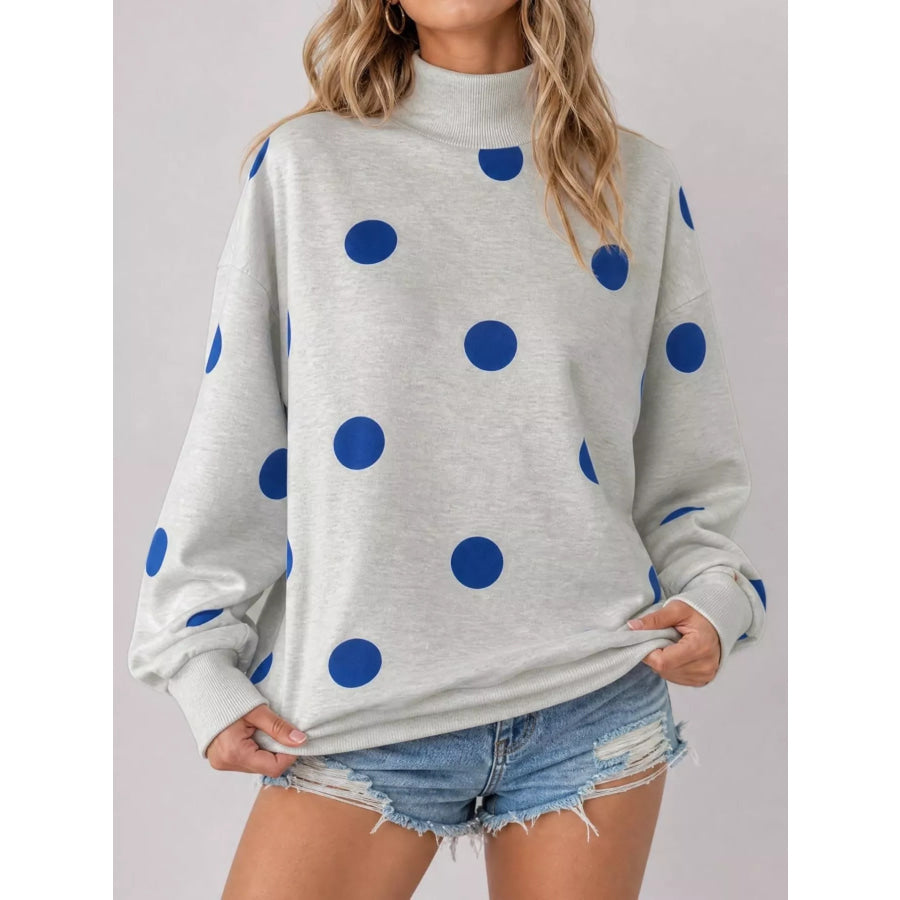 Mock Neck Polka Dot Print Oversized Sweatshirt Apparel and Accessories