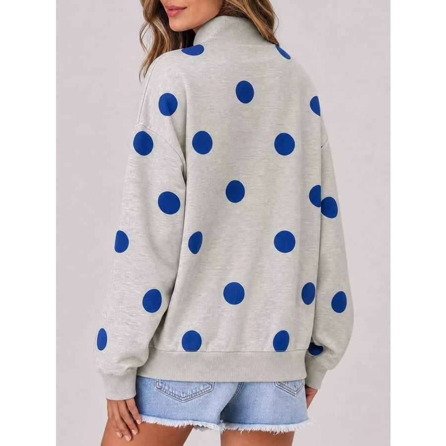 Mock Neck Polka Dot Print Oversized Sweatshirt Apparel and Accessories