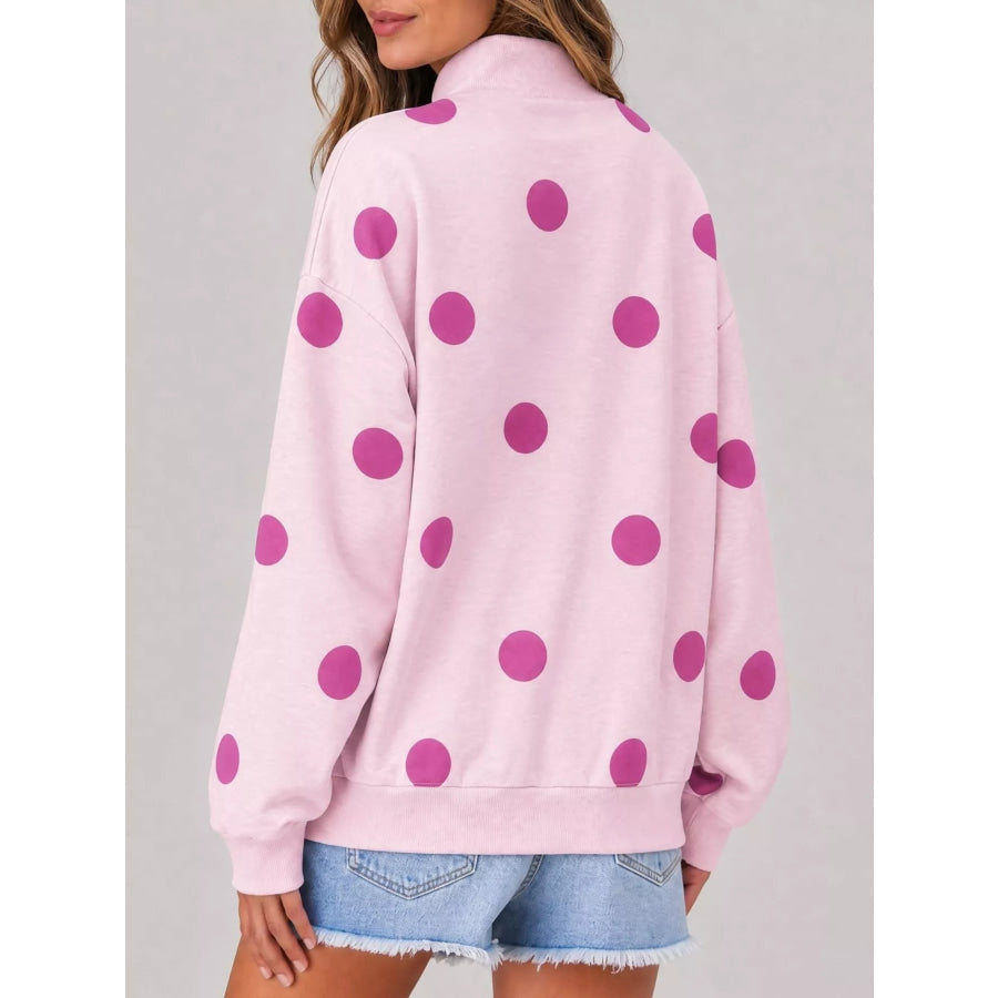Mock Neck Polka Dot Print Oversized Sweatshirt Apparel and Accessories