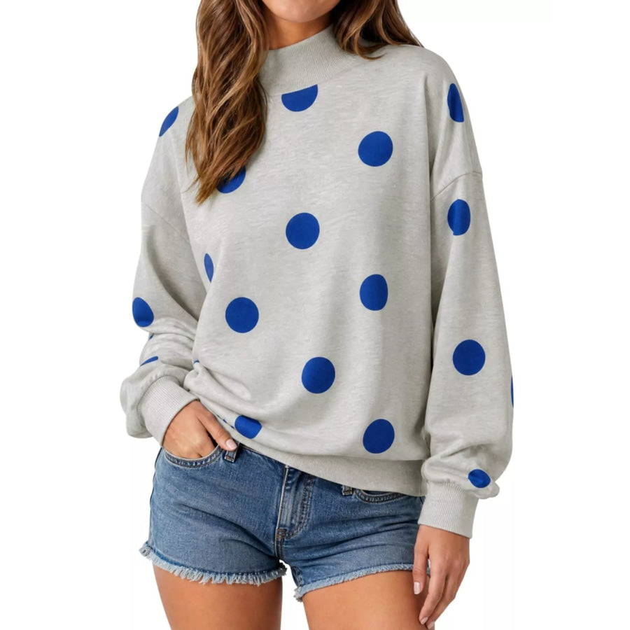 Mock Neck Polka Dot Print Oversized Sweatshirt Light Gray / S Apparel and Accessories