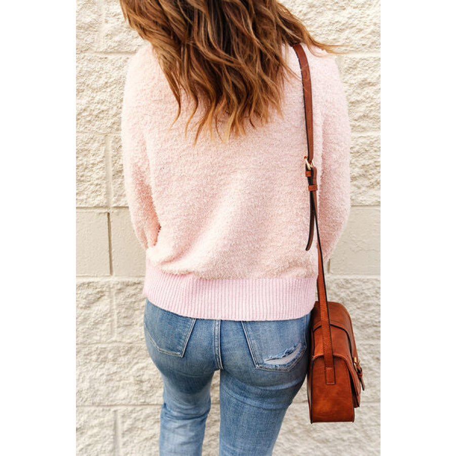 Mock Neck Quarter Button Sweater Blush Pink / S Clothing