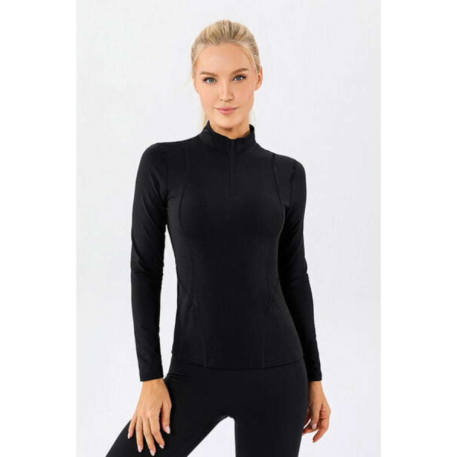 Mock Neck Quarter Zip Active T-Shirt Black / S Clothing