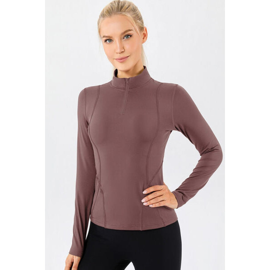 Mock Neck Quarter Zip Active T-Shirt Light Mauve / S Clothing