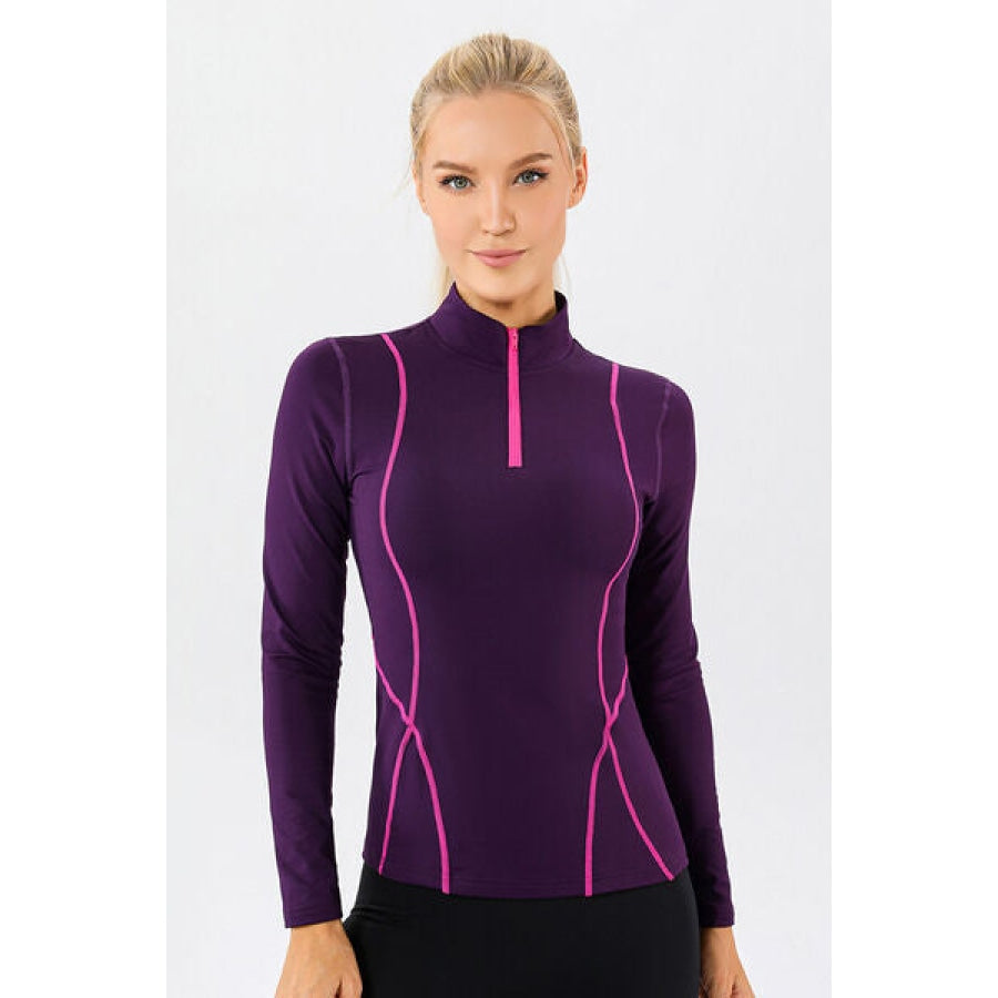 Mock Neck Quarter Zip Active T-Shirt Violet / S Clothing