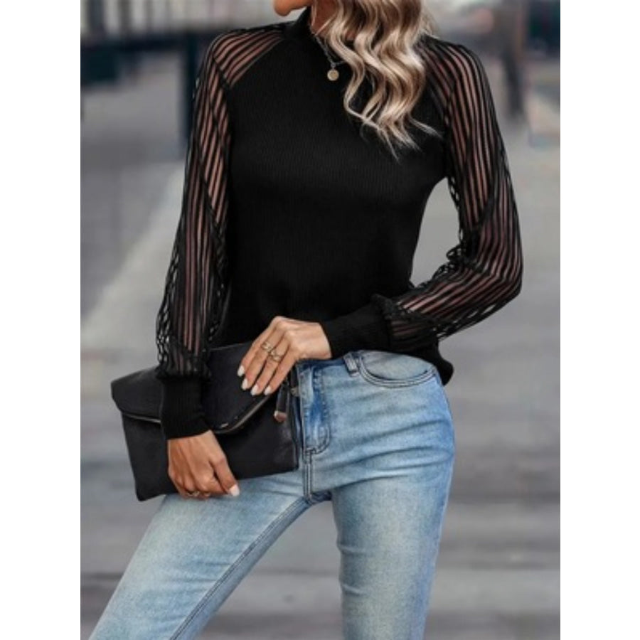 Mock Neck Raglan Sleeve Blouse Apparel and Accessories