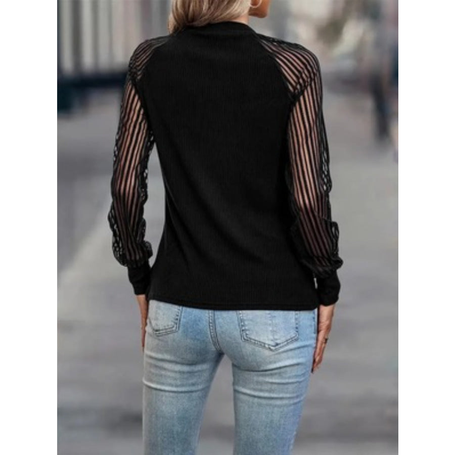 Mock Neck Raglan Sleeve Blouse Black / S Apparel and Accessories