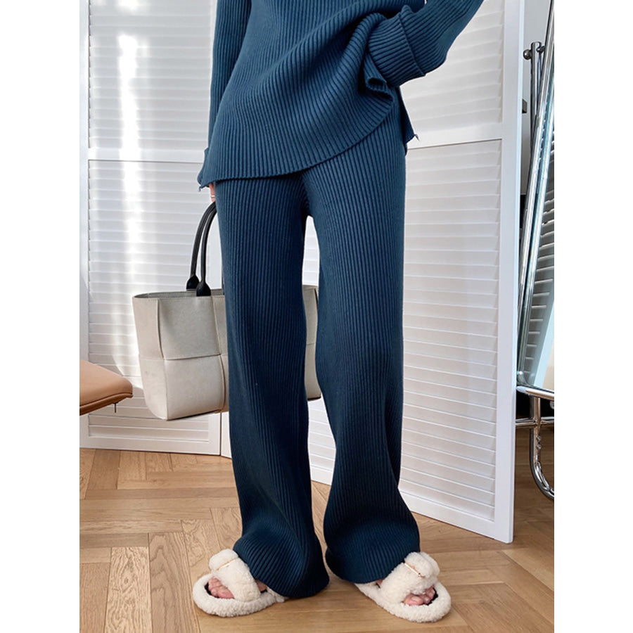 Mock Neck Raglan Sleeve Top and Pants Sweater Set Apparel and Accessories