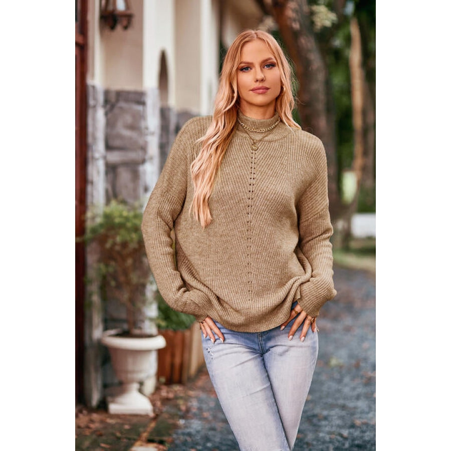 Mock Neck Rib-Knit Sweater Clothing