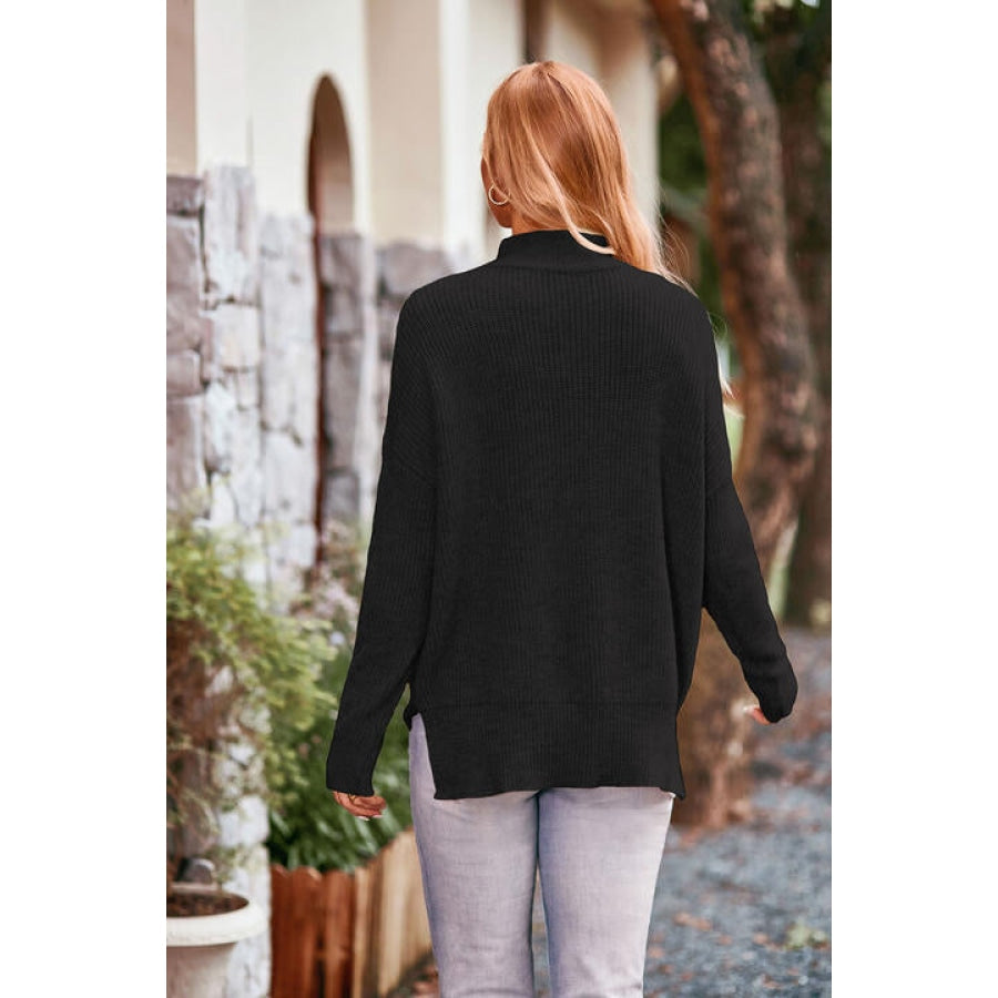 Mock Neck Rib-Knit Sweater Clothing