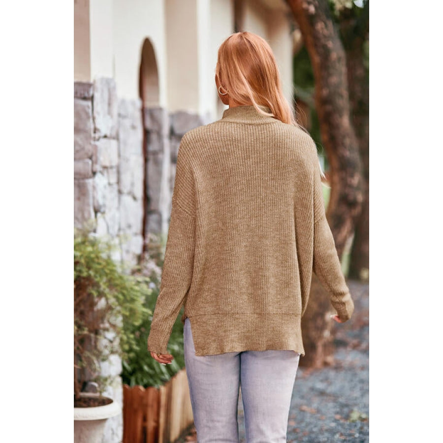 Mock Neck Rib-Knit Sweater Clothing