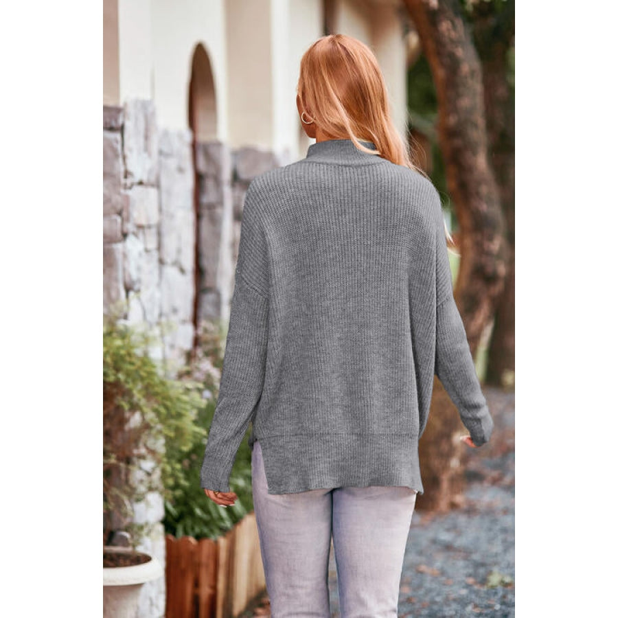 Mock Neck Rib-Knit Sweater Clothing