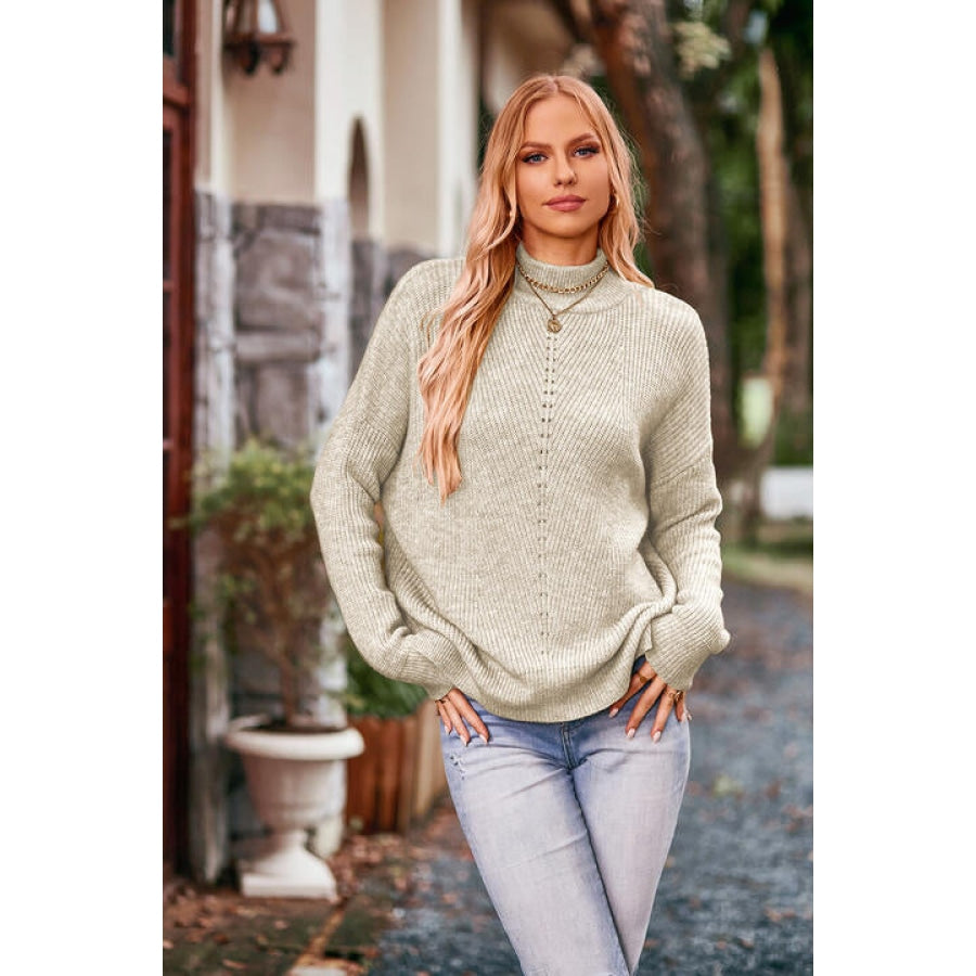 Mock Neck Rib-Knit Sweater Clothing