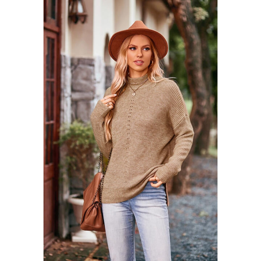 Mock Neck Rib-Knit Sweater Clothing