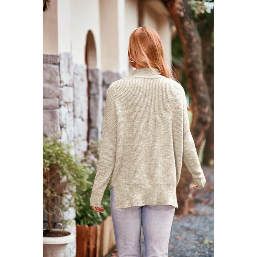 Mock Neck Rib-Knit Sweater Clothing