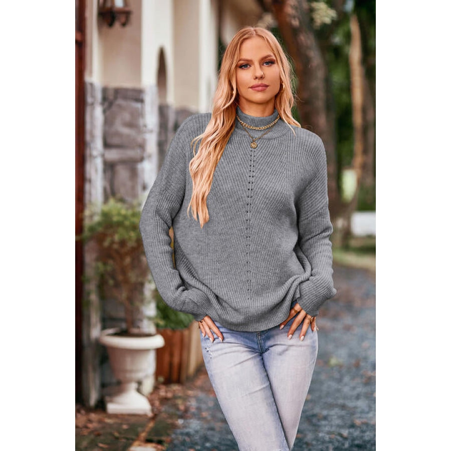 Mock Neck Rib-Knit Sweater Clothing