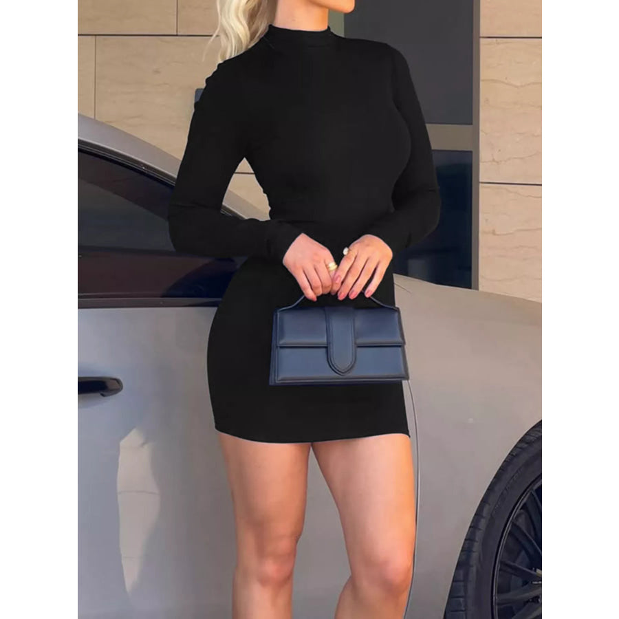 Mock Neck Ribbed Bodycon Knit Dress Apparel and Accessories