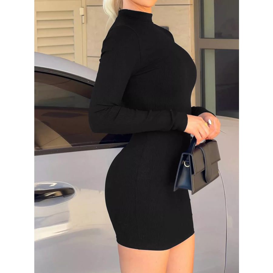 Mock Neck Ribbed Bodycon Knit Dress Apparel and Accessories